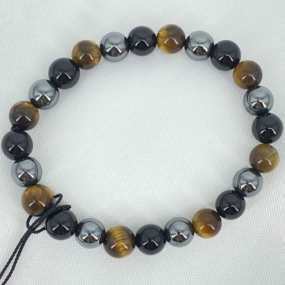 FAC Tiger's Eye Black Onyx & Hematite Gem Bracelet NWT - Picture 3 of 5